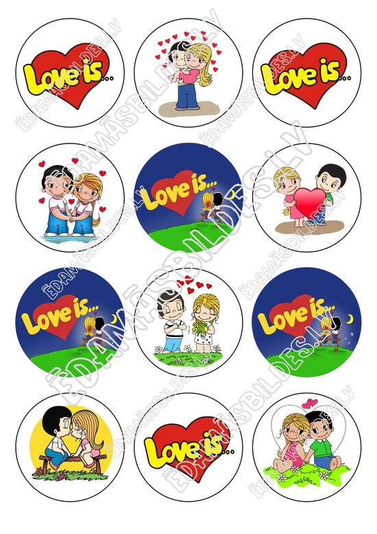 Cukura papīrs ar apdruku " Love is", aplīši 6 cm 